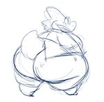 anthro big_breasts big_butt bottomless breasts butt clothed clothing coat eyewear female frown glasses huge_butt huge_hips huge_thighs lab_coat looking_at_butt looking_at_self looking_back looking_down non-mammal_breasts obese obese_anthro obese_female open_frown open_mouth overweight overweight_anthro overweight_female rear_view scales simple_background solo standing tail thick_tail thick_thighs topwear wide_hips hotcakehound undertale undertale_(series) alphys lizard reptile scalie blue_and_white monochrome