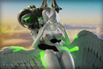 anthro behind_another breasts clothed clothing disembodied_hand duo female female/female genitals glowing glowing_eyes glowing_markings halo holding_another horn looking_at_another markings muscular nipples nude partially_clothed pussy rubbing_pussy touching_pussy wings knightosaurusrex seraphim_(knightosaurusrex) bovid caprine felid feline goat mammal 3d_(artwork) 3d_animation animated digital_media_(artwork) hi_res short_playtime sound webm