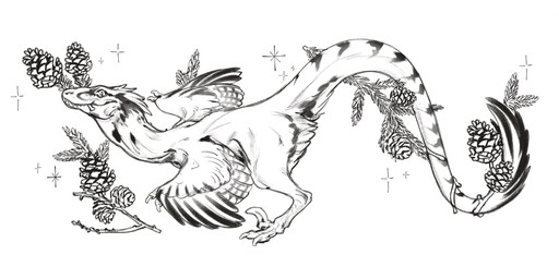 ambiguous_feral ambiguous_gender feathers feral head_tuft leg_tuft looking_at_viewer markings mouth_closed object_in_mouth pinecone side_view simple_background solo sparkles striped_markings striped_tail stripes tail tail_feathers tail_markings tuft justkiddinb dinosaur dromaeosaurid feathered_dinosaur feathered_scalie prehistoric_species reptile saurischian scalie theropod hi_res monochrome