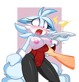 2_tails anthro areola big_breasts biped blue_body blue_fur blush blush_lines breasts camel_toe clothing clothing_pull cocktail_glass container cup drinking_glass duo eyelashes female forced forced_exposure fur genitals glass glass_container glass_cup leggings legwear leotard long_eyelashes multi_tail nipples offscreen_character open_mouth playboy_outfit plump_labia purple_eyes shocked simple_background spilling_drink tail topwear topwear_pull undressing_another vulva waiter wide_hips cand1tty sega sonic_the_hedgehog_(series) fan_character canid canine fox human mammal absurd_res hi_res