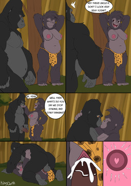 anthro balls bodily_fluids bottomwear breasts butt clothing cum cum_in_vagina cum_inside dialogue duo erection female forest forest_background genital_fluids genitals glans heart_symbol impregnation kissing loincloth male male/female nature nature_background nipples overweight overweight_female overweight_male ovum ovum_with_heart penetration penile penile_penetration penis penis_in_vagina plant sex sperm_cell text tree vaginal vaginal_penetration vulva kingdorkster disney tarzan tarzan_(disney) kerchak terk ape gorilla haplorhine mammal primate absurd_res comic english_text hi_res niece_(lore) pseudo_incest_(lore) uncle_(lore) uncle_and_niece_(lore)