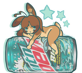 anthro beverage beverage_can brown_body brown_fur butt chibi female fur hair leaning_on_object long_hair lying nude_chibi on_front scut_tail short_tail slightly_chubby slightly_chubby_female soda solo tail sodabunni99 baja_blast mountain_dew sammy(sodabunni99) hare lagomorph leporid mammal rabbit absurd_res hi_res