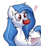 blue_hair fangs female hair heart_symbol long_hair object_in_mouth quadruped simple_background solo teeth white_background white_body white_wings wings ranillopa hasbro my_little_pony fan_character bat_pony equid equine horse mammal pony hi_res