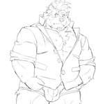 anthro blush bodily_fluids briefs bulge clothing kemono male overweight overweight_anthro overweight_male shirt simple_background solo sweat topwear underwear white_background mti777 mammal 2020 hi_res monochrome