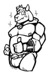 anthro belly biceps blush bulge male musclegut muscular muscular_anthro muscular_male nipples one_eye_closed pecs solo wink wrestling_briefs karma_iacobus kings_of_hell enfer_belial bovid caprine goat mammal 9:14 absurd_res hi_res monochrome