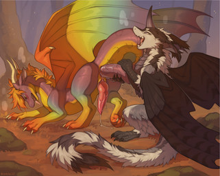 ambiguous_gender ambiguous_penetrating ambiguous_penetrating_male anal anal_penetration animal_genitalia bite bite_mark blush bodily_fluids butt claws duo erection fangs feral feral_on_feral feral_penetrated feral_penetrating feral_penetrating_feral finger_claws fur genital_fluids genital_slit genitals grey_body grey_fur grey_tail horn long_neck male male/ambiguous male_penetrated membrane_(anatomy) membranous_wings penetration penis precum purple_body purple_tail sex snout standing tail tail_bite tail_fetish tail_in_ass tail_in_mouth tail_in_own_ass tail_insertion tail_play teeth toe_claws tongue tongue_out wings hioshiru mythology hioshiru_(character) raynar dragon mythological_creature mythological_scalie scalie 2025 digital_drawing_(artwork) digital_media_(artwork) hi_res signature