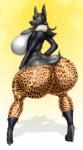 animal_print anthro big_breasts big_butt black_body black_fur black_hair boots breasts brown_eyes butt butt_cleavage cleavage clothed clothing female footwear fur hair high_heeled_boots high_heels huge_breasts huge_butt huge_hips hyper hyper_breasts hyper_butt jacket leather leather_clothing leather_jacket leather_topwear leggings legwear leopard_print long_hair looking_at_viewer open_mouth shoes simple_background smile solo standing topwear wide_hips xtrent968 rachael_wilde_(lildredre) anubian_jackal canid canine canis jackal mammal 2018 digital_media_(artwork) hi_res