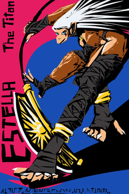 5_fingers 5_toes action_pose anthro arm_support armor axe battle_axe brown_body brown_fur clothed clothing club_arms ear_piercing ear_ring facial_markings feet female fingerless_gloves fingers foot_wraps fur gloves hair hand_wraps handwear head_markings high_waisted_bottomwear holding_axe holding_object jewelry leg_wraps long_hair long_legs markings nails piercing pointy_ears pose prehensile_feet ring ring_piercing sitting solo stirrup_legwear text toes white_hair wide_stance wraps reduschanka estella_(redustheriotact) ape haplorhine mammal primate 2026 english_text hi_res