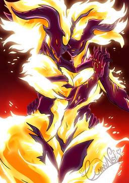 big_breasts big_butt breasts butt duo female female/female fire horn linnynsfw not_furry bethesda_game_studios microsoft skyrim the_elder_scrolls atronach daedra elemental_creature fantasy_creature fire_creature flame_atronach humanoid absurd_res hi_res