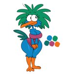 anthro beak big_breasts black_eyes blue_body blue_feathers bottomless breasts cleavage clothed clothing curvy_figure feathers female green_body green_feathers green_hair hair hourglass_figure looking_away orange_beak purple_clothing purple_shirt purple_topwear shirt solo standing tail tail_feathers thick_thighs topwear wide_hips miso_souperstar kuku_(miso_souperstar) avian bird columbid dodo recently_extinct_species 2025 absurd_res hi_res