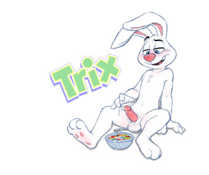 anthro balls biped blue_eyes blush bodily_fluids bowl cereal container cum cum_in_bowl cum_in_container cum_on_balls cum_on_food cum_on_penis cum_string erection food food_fetish food_play fur genital_fluids genitals humanoid_genitalia humanoid_penis male mascot masturbation penile penile_masturbation penis sitting smile solo text trix_(cereal) white_body white_fur cobaltsynapse general_mills trix trix_rabbit lagomorph leporid mammal rabbit hi_res