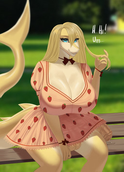animal_genitalia animal_penis anthro balls big_breasts big_penis blonde_hair bodily_fluids breasts clothed clothing curvy_figure dripping equine_genitalia equine_penis fingers genital_fluids genitals gynomorph hair huge_breasts huge_penis intersex looking_at_viewer penis precum precum_drip sharp_teeth slightly_chubby smile solo tail teeth text thick_thighs white_body wide_hips wakizashiline jaana_(nuclear_wizardo) aquatic fish shark hi_res