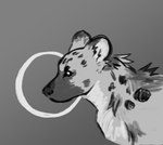 back_tuft beady_eyes black_eyes countershade_torso countershading feral fur fur_markings grey_background inner_ear_fluff male markings mouth_closed side_view simple_background snout solo spots spotted_markings tuft thatdarnraboot hyena mammal bust_portrait digital_drawing_(artwork) digital_media_(artwork) greyscale monochrome portrait