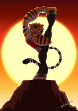 anthro black_nose breasts clothed clothed_anthro clothed_female clothing feet female flexible fur hindpaw humanoid_hands multicolored_body multicolored_fur one_leg_up orange_body orange_fur paws raised_leg solo splits spread_legs spreading standing striped_body striped_fur stripes two_tone_body two_tone_fur vertical_splits white_body white_fur souleatersaku90 dreamworks kung_fu_panda master_tigress felid mammal pantherine tiger absurd_res hi_res
