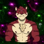 3_eyes anthro body_hair chest_fur chest_hair chest_tuft countershading fur glowing glowing_eyes hair looking_at_viewer male multi_eye muscular muscular_anthro muscular_male nipples pecs red_body red_fur solo space star stripes tan_body tan_fur tuft jinxed_arts domestic_cat felid feline felis mammal pantherine tiger 1:1 absurd_res hi_res