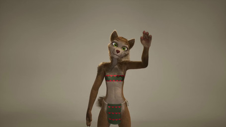 4_fingers anthro bandeau blonde_hair bottomwear breasts brown_body brown_fur clothing dancing female fingers fur green_eyes hair loincloth small_breasts solo talking_to_viewer topwear zasuri sonya_(zasuri) canid mammal 16:9 3d_(artwork) 3d_animation animated digital_media_(artwork) hi_res long_playtime sound webm widescreen