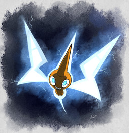 ambiguous_gender blue_pupils electricity evil_grin flying glowing grin legless looking_at_viewer looking_up looking_up_at_viewer orange_body pupils sharp_teeth smile solo teeth introvertnacho nintendo pokemon generation_4_pokemon normal_rotom pokemon_(species) rotom 2025 hi_res signature