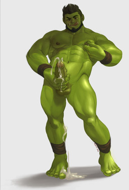 balls beard bodily_fluids cum erection facial_hair feet foreskin genital_fluids genitals green_body green_skin lactating male male_lactation masturbation muscular muscular_male nipple_fetish nipple_play nipples pecs penile penile_masturbation penis solo tusks rykkev humanoid orc 2020 hi_res unavailable_at_source