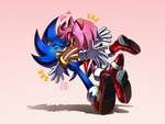 anthro blue_body blue_fur clothing duo eyes_closed female fur gloves handwear heart_symbol hug male male/female micro_thighs narrow_hips pink_body pink_fur simple_background smile tail thin_calves thin_legs thin_thighs rainsyart sega sonic_the_hedgehog_(series) amy_rose sonic_the_hedgehog eulipotyphlan hedgehog mammal 4:3