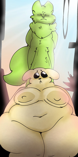 anthro areola belly big_areola big_belly big_breasts big_penis blush breast_physics breasts breasts_apart curvy_figure duo erection eyes_closed female fluffy_penis flying genitals huge_areola huge_belly huge_penis huge_thighs hyper hyper_genitalia hyper_penis hyper_thighs imminent_sex larger_female male male/female natural_breasts navel neck_tuft obese obese_female overweight overweight_female pear-shaped_figure penis size_difference smaller_male thick_penis thick_thighs tuft wide_hips mister_redintong rain_world videocult gourmand_(rain_world) saint_(rain_world) felid mammal slugcat hi_res