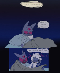 3_eyes ambiguous_anthro ambiguous_gender anthro dialogue duo fur hissing multi_eye pillow speech_bubble text under_covers white_body white_fur white_wool wool_(fur) xamsdy cult_of_the_lamb massive_monster_(studio) lamb_(cult_of_the_lamb) narinder bovid caprine domestic_cat felid feline felis mammal sheep 2026 absurd_res digital_drawing_(artwork) digital_media_(artwork) english_text hi_res