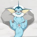 1:1 after_sex anus black_sclera blush bodily_fluids clitoral_hood clitoris cum cum_in_pussy cum_inside eeveelution female feral fin full-length_portrait generation_1_pokemon genital_fluids genitals grey_background half-closed_eyes happy hi_res kemono looking_at_viewer lying narrowed_eyes nintendo on_back on_model open_mouth pawpads pokemon pokemon_(species) portrait presenting presenting_pussy pussy rock simple_background smile solo spread_legs spread_pussy spreading tail uncensored urethra vaporeon white_eyes youjomodoki