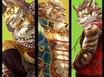 anthro black_bars clothing clothing_cord countershading drawstring group hand_in_pocket hoodie male muscular muscular_anthro muscular_male open_mouth pockets smile tattoo topwear trio sky_gomi nekojishi studio_klondike likulau lin_hu shu-chi clouded_leopard deity felid feline leopard_cat mammal pantherine prionailurus tiger 2019 4:3