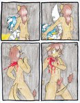 anthro aubrey_ferris blood blue_hair bodily_fluids breasts canid canine comic duo felid female forced fur genital_fluids genitals gunshot hair interspecies killing lion male male/female mammal mia_(aubrey_ferris) nipples nude pantherine penetration penile penis rabid_(webcomic) rape red_eyes sex simple_background violence wounded