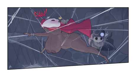 ambiguous_gender anthro armor arthropod_abdomen big_breasts big_butt black_body black_eyes breasts butt cloak cloak_only clothing duo female hanging_breasts headgear helmet huge_breasts miner pickaxe red_cloak red_clothing spider_web cumbread hollow_knight_(franchise) team_cherry hornet_(hollow_knight) arthropod absurd_res hi_res