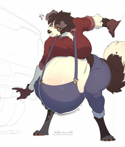 anthro belly big_belly big_breasts black_body black_fur breasts clothed clothing crouching feet female female_anthro fingers fur gloves grey_body grey_fur handwear huge_belly huge_breasts hyper hyper_belly hyper_pregnancy motion_lines multicolored_body multicolored_fur overalls pregnant pregnant_anthro pregnant_female thick_thighs toes topwear white_body white_fur wide_hips inu-sama dotty_(coffaebeans) border_collie canid canine canis collie domestic_dog herding_dog mammal pastoral_dog sheepdog absurd_res hi_res