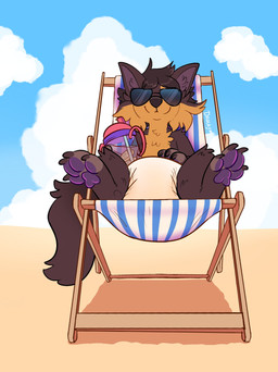4_toes ambiguous_gender anthro beach beach_chair beverage bodily_fluids brown_body brown_claws brown_finger_claws brown_fur brown_hair brown_nose brown_tail brown_toe_claws chair claws clothed clothing cloud diaper diaper_only eyewear feet finger_claws food front_view fruit fur furniture genital_fluids hair hand_on_diaper heart_symbol holding_beverage holding_object inner_ear_fluff lemon lemon_slice multicolored_body multicolored_fur on_chair orange_body orange_fur pawpads plant purple_inner_ear purple_inner_ear_fluff purple_pawpads sippy_cup sitting sitting_on_chair sky smile solo sunglasses tail text toe_claws toeless_(marking) toes topless touching_diaper tuft unclean_diaper urine used_diaper wearing_diaper wearing_sunglasses wet_diaper dracky smoky_(smoky_doggo) canid canine canis domestic_dog mammal 2024 absurd_res artist_name full-length_portrait hi_res portrait signature