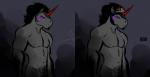 anthro arm_hair beard black_hair body_hair crown dark_body dark_skin empty_eyes facial_hair forearm_hair forearms green_eyes grey_body grey_skin hair headgear horn male muscular muscular_anthro muscular_male nipples nude solo bgn friendship_is_magic hasbro my_little_pony mythology king_sombra_(mlp) equid equine mammal mythological_creature mythological_equine unicorn digital_media_(artwork)