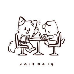 ambiguous_gender anthro bottomwear chair cheek_tuft clothed clothing computer duo electronics facial_tuft floppy_ears fluffy fluffy_tail furniture head_tuft laptop open_mouth pants side_view simple_background simple_eyes sitting table tail topwear tuft asnnonaka canid canine canis domestic_dog mammal 1:1 black_and_white monochrome