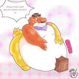 anthro bandits belly belly_expansion belly_inflation belly_overhang candy dessert embarrassed expansion food gummy_(food) inflation kerchief male neckerchief neckwear overweight rumbling_stomach solo text weight_gain vinny_fatfur glitch_productions the_amazing_digital_circus chad_(tadc) alligator alligatorid crocodilian reptile scalie 1:1 english_text hi_res