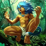 1:1 2014 abdominal_scar animal_humanoid arm_scar blue_eyes blue_hair bottomwear bracelet cat_humanoid chest_scar clothed clothing crouching day detailed_background facial_scar feet felid felid_humanoid feline feline_humanoid forest full-length_portrait hair hi_res humanoid jewelry jungle kiske_7key leaf leg_scar lens_flare light log loincloth loincloth_only male mammal mammal_humanoid moss nails on_log open_mouth outside particles plant plantigrade portrait pose scar scars_all_over skimpy solo spread_legs spreading sunlight tan_body tan_skin toenails toes tooth_necklace topless tree tribal vines wood