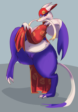 3_toes accessory alternate_color alternate_species anthro asian_clothing chinese_clothing chinese_dress claws clothed clothing clothing_lift dress east_asian_clothing eyeshadow feet female flashing flashing_pussy flat_chested fur genitals grey_background hat headgear headwear huge_thighs long_neck looking_at_viewer makeup multicolored_body pin_accessory pin_button pose purple_body purple_eyeshadow purple_fur purple_vulva raised_leg red_clothing red_dress red_eyes semi-anthro shirt shirt_lift simple_background solo standing tail thick_thighs toe_claws toes topwear vulva whiskers white_body white_fur wide_hips squaresville nintendo pokemon sylvie_(wups) generation_5_pokemon mammal mienshao mustelid musteline pokemon_(species) true_musteline weasel 2025 absurd_res digital_media_(artwork) hi_res shaded