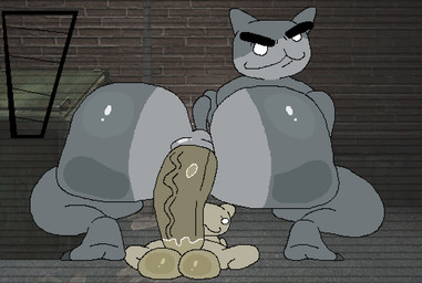 anal anal_fluids anal_fluids_on_penis anal_penetration anthro anthro_penetrated anus balls belly big_balls big_belly big_butt big_female big_penis bodily_fluids brick brick_wall butt claws cowgirl_position crouching cum cum_drip cum_from_ass cum_in_ass cum_inflation cum_inside cum_meter dominant dominant_female dripping dumpster duo ejaculation eyebrows feet feline_ears female female_penetrated from_front_position genital_fluids genitals glistening glistening_anus glistening_balls glistening_butt glistening_genitalia grey_body huge_butt huge_penis humanoid_genitalia humanoid_penis hyper hyper_genitalia hyper_penis inflation leaking_cum looking_at_viewer looking_back male male/female male_penetrating male_penetrating_female mouth_closed multicolored_body navel no_pupils on_bottom on_top orgasm penetration penile penile_penetration penis penis_in_ass rough_sex screencap screencap_background sex sharp_teeth short_tail size_difference smaller_male smile standing tail tan_body teeth thick_eyebrows thick_thighs toe_claws toothy_grin underbelly vein veiny_penis wall_(structure) x_navel nxyitn mewgenics guillotina_(mewgenics) domestic_cat felid feline felis mammal 2d_animation aliasing animated digital_media_(artwork) pixel_(artwork) pixel_animation shaded simple_shading