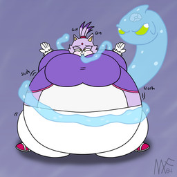accessory anthro belly belly_expansion big_belly big_breasts big_cheeks black_eyebrows black_nose blue_body blush body_inflation bottomwear breast_expansion breasts cheek_bulge clothing duo expansion eyebrows eyelashes female footwear forehead_gem front_view gem gloves green_eyes grey_background hair hair_accessory hairband handwear huge_belly huge_breasts hyper hyper_belly hyper_breasts hyper_inflation immobile inflation liquid_inflation male multicolored_body onomatopoeia open_mouth pants pink_clothing pink_footwear pink_shoes purple_body purple_clothing purple_ears purple_hair purple_topwear red_gem red_hairband round_body shoes simple_background slosh sloshing_belly sound_effects spherical_inflation swallowing swelling tan_inner_ear text tight_clothing topwear two_tone_body water water_inflation white_body white_bottomwear white_clothing white_gloves white_handwear white_pants yellow_eyes neonkitty64 sega sonic_adventure sonic_the_hedgehog_(series) blaze_the_cat chaos_(sonic) domestic_cat elemental_creature felid feline felis mammal water_creature 1:1 2020 absurd_res colored digital_media_(artwork) flat_colors hi_res signature