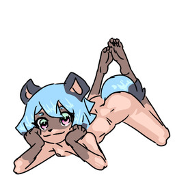 5_fingers 5_toes anthro arm_support bent_arm bent_legs biped blue_hair breasts brown_body butt eyelashes feet feet_up female fingers hair hand_on_face happy looking_at_viewer lying multicolored_body nipples nude on_front pink_eyes pose round_ears round_tail short_hair short_tail simple_background small_breasts smile solo straight_hair tail tan_body toes two_tone_body white_background young creoquedibujo brand_new_animal studio_trigger michiru_kagemori canid canine mammal raccoon_dog tanuki 2026 colored digital_drawing_(artwork) digital_media_(artwork) full-length_portrait hi_res portrait shaded