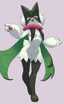 anthro blush breasts female fingers fur green_body green_fur medium_breasts pseudo_clothing pseudo_thigh_highs simple_background smile solo thick_thighs flowerpigeon73 nintendo pokemon felid feline generation_9_pokemon mammal meowscarada pokemon_(species) absurd_res full-length_portrait hi_res portrait