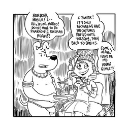 alcohol allcaps annoyed anthro beverage black_text dialogue duo egyptian food fruit holding_object male male/male nipples olive_(fruit) pharaoh plant roleplay royalty servant text toony billy_fore marco_marcowitz marty_martin canid canine canis domestic_cat domestic_dog felid feline felis mammal 1:1 black_and_white comic english_text monochrome