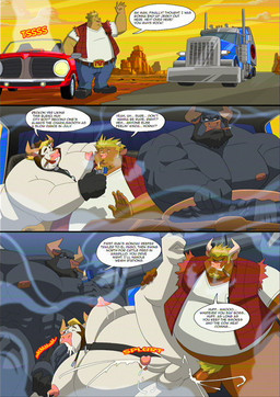 abs anal anal_penetration animal_noises anthro anthro_on_anthro anthro_penetrated anthro_penetrating anthro_penetrating_anthro ball_fondling balls beard belly bodily_fluids bottomless bottomwear butt car cigar clothed clothing corruption cowboy_hat cross-eyed cum cum_in_ass cum_in_mouth cum_inside cum_while_penetrated denim denim_bottomwear denim_clothing dialogue driving_truck erection facial_hair facial_piercing fellatio fondling frown genital_fluids genitals goatee group group_sex hat headgear headwear horn human_to_anthro humanoid_genitalia humanoid_penis jeans lactating lighter looking_pleasured male male/male male_lactation male_penetrated male_penetrating male_penetrating_male mature_male mooing muscular muscular_male nipples nose_piercing nose_ring oral orgasm overweight overweight_male pants pattern_clothing penetration penile penile_penetration penis piercing plaid plaid_clothing pubes ring_piercing sex simultaneous_orgasms smoking smoking_cigar species_transformation speech_bubble spitroast text threesome transformation trio truck vehicle blazingcheecks megas_xlr harold_cooplowski bovid bovine cattle human mammal 2025 comic english_text hi_res story story_in_description