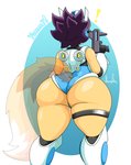 anthro big_butt butt female gun holding_gun holding_object holding_ranged_weapon holding_weapon huge_butt ranged_weapon rear_view solo thick_thighs weapon wide_hips jhenightfox mighty_switch_force! wayforward julie_(jhenightfox) mil canid canine fox mammal absurd_res hi_res