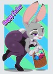 anthro biped breasts butt clothed clothing eyelashes female footwear holidays looking_at_viewer open_mouth pupils shoes simple_background smile solo thick_thighs three-quarter_view bigdon1992 disney easter zootopia judy_hopps lagomorph leporid mammal rabbit 2025 absurd_res hi_res