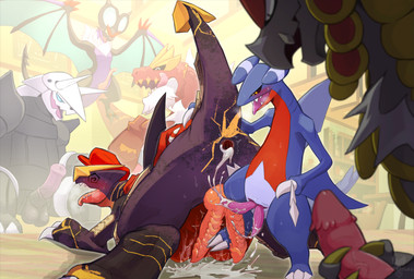 2_penises after_anal animal_genitalia animal_penis anthro anthro_on_anthro anus balls being_watched biped blush bodily_fluids butt claws clothed clothed_anthro clothed_male clothing cum cum_in_ass cum_inside dorsal_fin erection feet feral fin finger_claws fingers front_view gaping gaping_anus genital_fluids genitals group hand_on_own_penis hand_on_penis hemipenes holding_own_penis holding_penis horn intraspecies looking_at_another male male/male masturbation multi_genitalia multi_penis nude nude_anthro nude_male penile penile_masturbation penis rear_view smile standing tail teeth toe_claws toes tongue wings tenebscuro nintendo pokemon aggron fossil_pokemon gabite garchomp generation_3_pokemon generation_4_pokemon generation_6_pokemon generation_7_pokemon kommo-o noivern pokemon_(species) tyrantrum 2026 absurd_res digital_drawing_(artwork) digital_media_(artwork) hi_res shaded