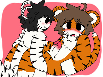 anthro anthro_on_anthro blush bodily_fluids countershading crying duo fur genitals humanoid_genitalia humanoid_penis male male/male orange_body orange_fur penis questionable_consent striped_body striped_fur stripes tears white_body white_fur changed_remake felid mammal pantherine tiger 4:3 hi_res