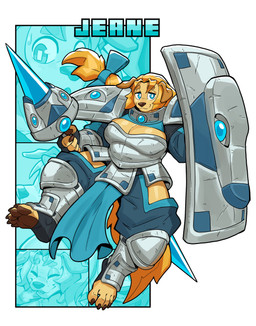 5_fingers 5_toes anthro armor blonde_hair blue_eyes boob_armor feet female fingers hair holding_object holding_weapon long_hair looking_at_viewer melee_weapon shield smile soles solo toes weapon ceehaz dog_knight_rpg jeane_(ceehaz) bird_dog canid canine canis domestic_dog golden_retriever hunting_dog mammal retriever 2022 absurd_res hi_res