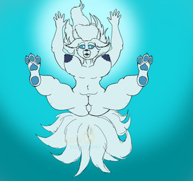 anthro blue_eyes blue_pawpads breasts defeated falling female game_over gameplay_mechanics genitals hands_open multi_tail nude pawpads paws raised_arms simple_background solo spread_legs spreading tail vulva wide_hips anonymous_artist nintendo platformer_death_pose pokemon alolan_form alolan_ninetales generation_7_pokemon pokemon_(species) regional_form_(pokemon) flat_colors hi_res