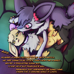 aftercare animal_genitalia anthro bodily_fluids collar crying dialogue forced furniture genitals hand_holding knot knotting leash leashed_collar licking male male/male penis rape sex sex_toy sheath sofa tears text tongue poofythedragon nintendo pokemon braixen eevee generation_1_pokemon generation_6_pokemon pokemon_(species) shiny_pokemon 1:1 absurd_res english_text hi_res story