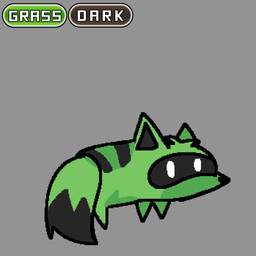 ambiguous_gender black_body black_fur feral fur green_body green_fur grey_background pointy_ears quadruped simple_background solo stripes tail white_eyes pugxelz fakemon nintendo pokemon fan_character canid canine fox mammal pokemon_(species) hi_res